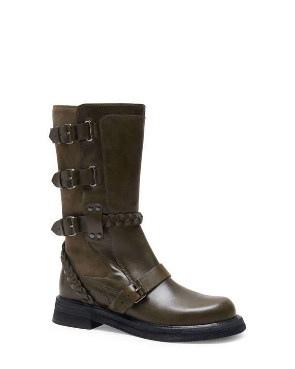 Free People Green Billie Buckle leather moto boots size 8